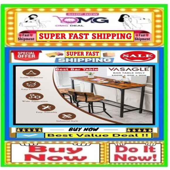 ✅🚨🆕🔴🌸S🌸A🌸L🌸E🌸❗️🌠🆒🔴📢VASAGLE Rectangle BAR Sturdy TABLE🟢💸BUY NOW📲💸 - Picture 3 of 16